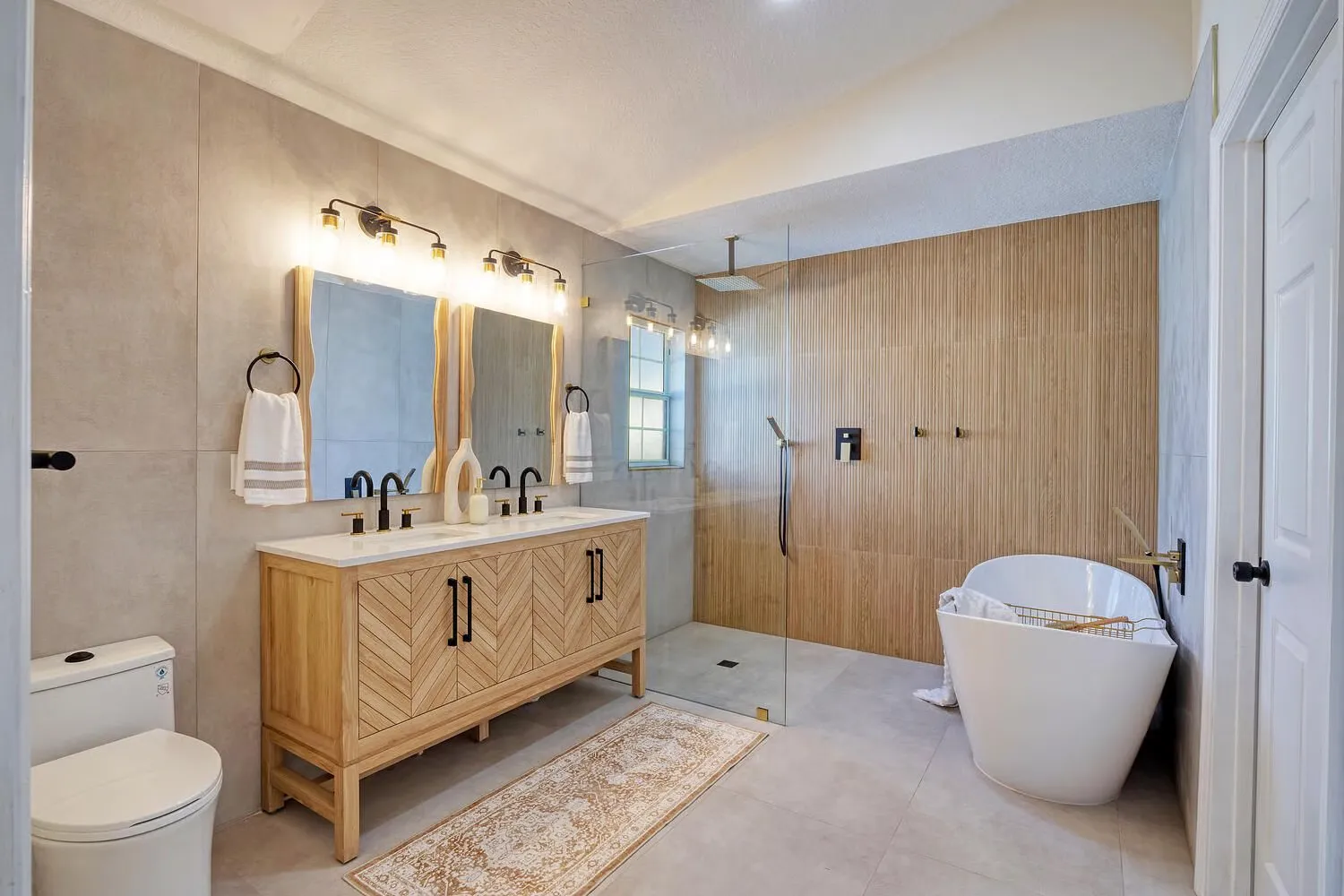 Finished master bathroom with curbless walk-in shower