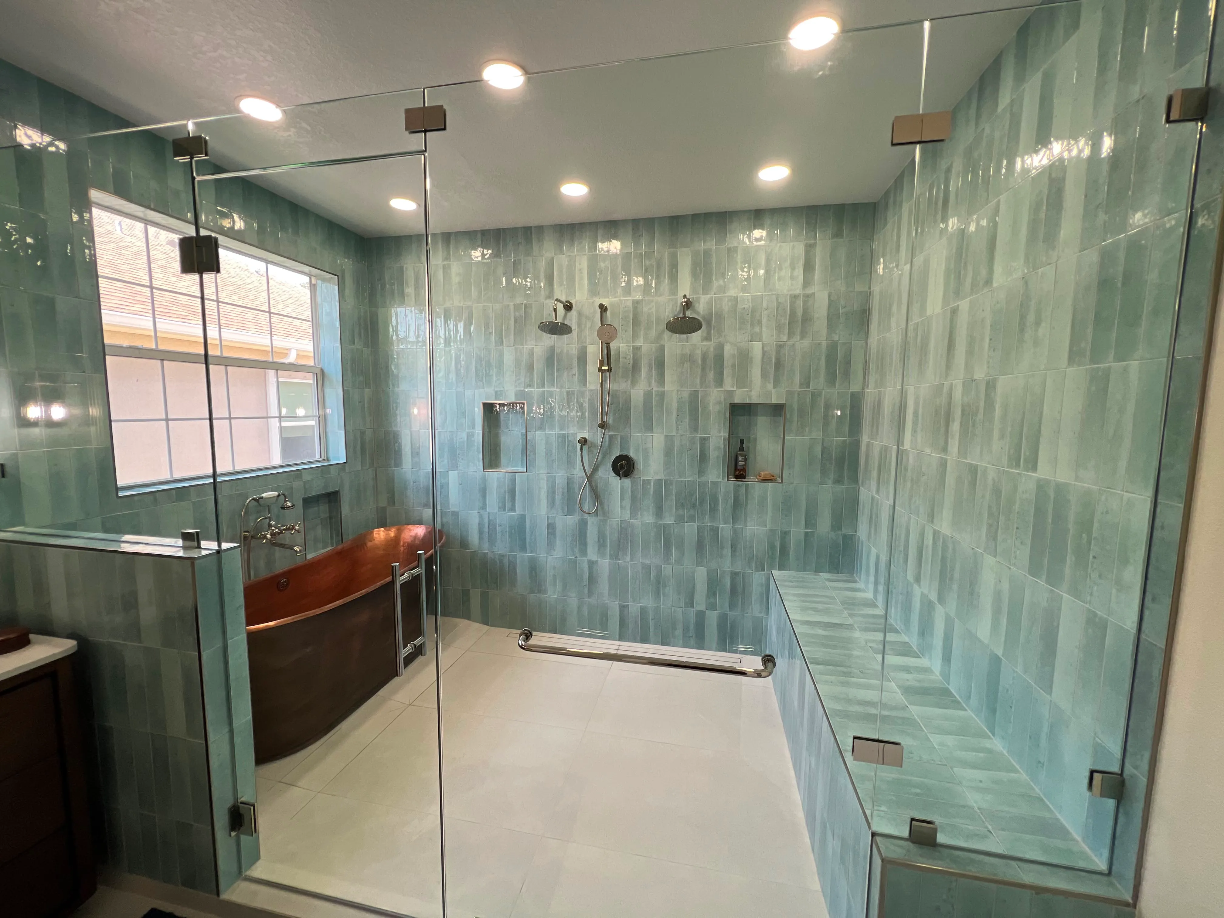 The tub is inside the wet area
